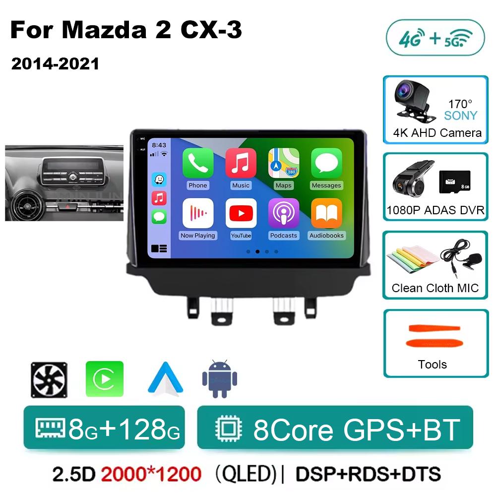 Android 14 Carplay Auto For Mazda CX-3 DK Mazda 2 DJ 2014 - 2025 Car Radio Multimedia Video Player Navigation GPS No 2Din 2 Din