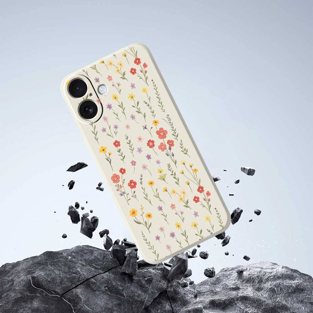For iPhone 17 Case Flowers and Grass Pattern Printing Straight Edge TPU Phone Back Cover