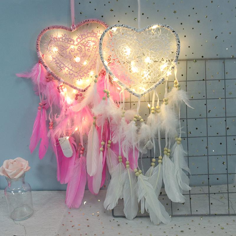 Fancy Dream Catcher With Led Light String Hollow Hoop Heart Shape Pendant Home