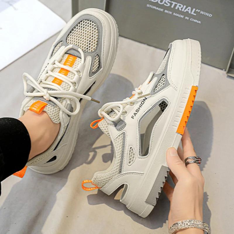 Atmungsaktive Herren-Vulkanisierte Schuhe Schnürschuhe Outdoor Laufschuhe Sommer Neu Bequeme Herren-Sandalen Mesh Freizeit-Sneakers