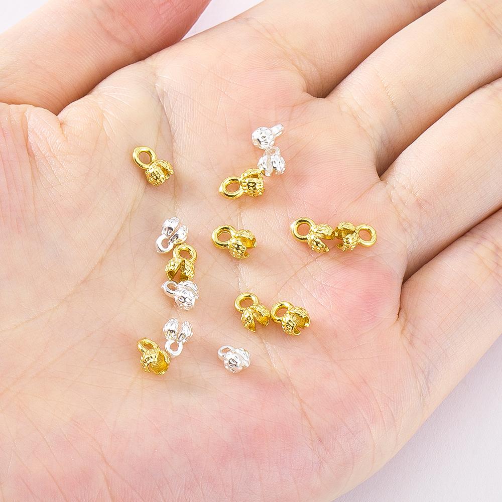 10Pcs Crimp End Bead Accessories 18K Gold Plated Clam Shell Bead Tip Crimp Ends Ball Chain Connector DIY Jewelry Making Supplies