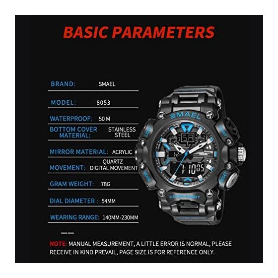 Men's Fashion Watch, Outdoor Sports Analog Digital Waterproof Electronic Watch, LED Backlight Multifunction Chronograph with Date, Alarm, Stopwatch,