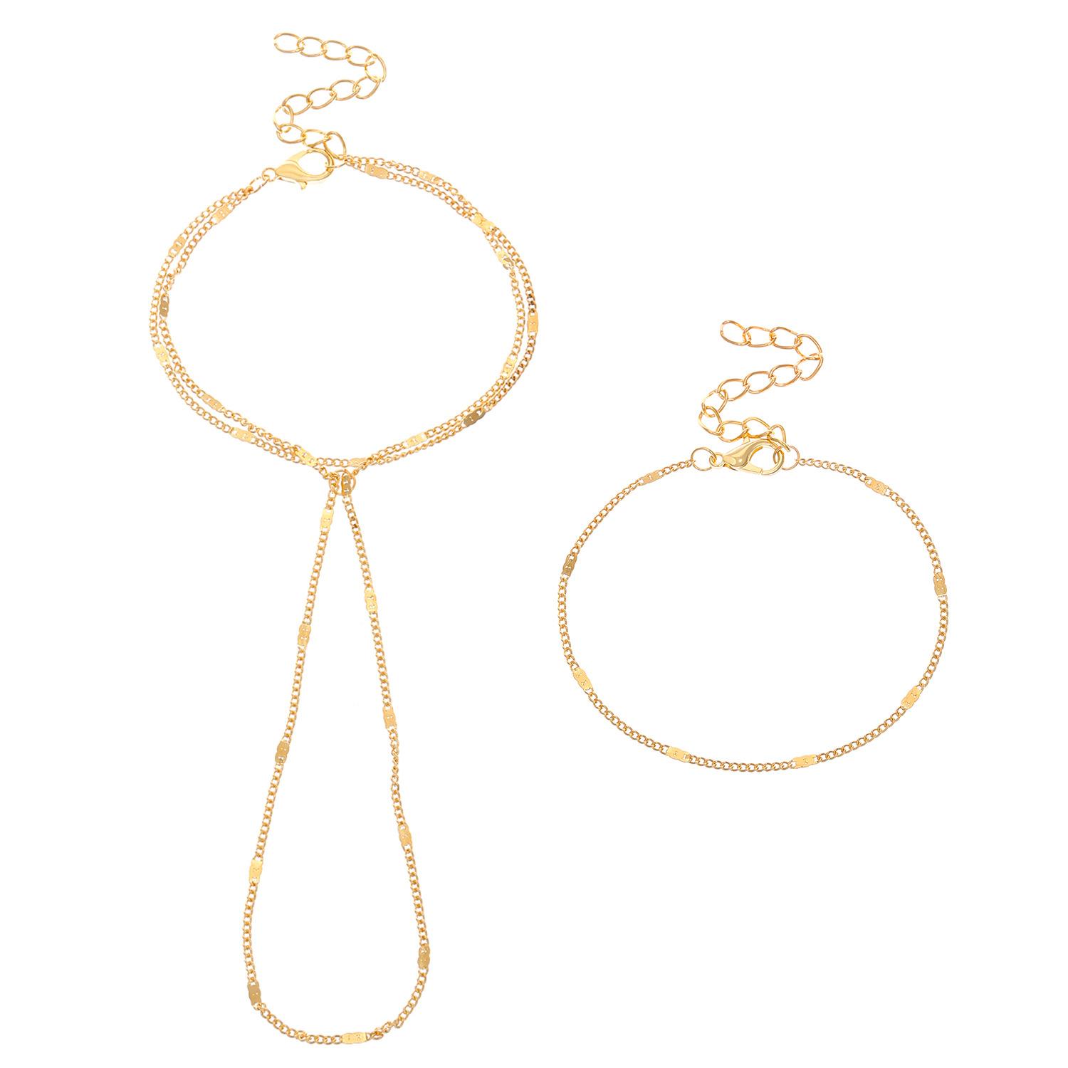 

Высококачественные украшения 2026 простые медные холодные украшения женские, многослойная цепочка с пайетками, легкий роскошный набор браслетов на палец