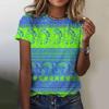 Female ethnic elephant 3D printed T-shirt, retro animal printed T-shirt, round neck casual summer T-shirt, loose short sleeved T-shirt