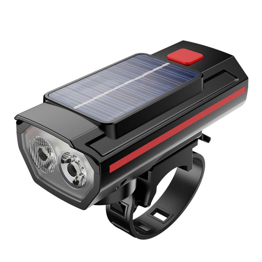 Solar  Light Bike Front Lamp with Horn USB Rechargeable Power Display  Bike Flashlight Headlamp