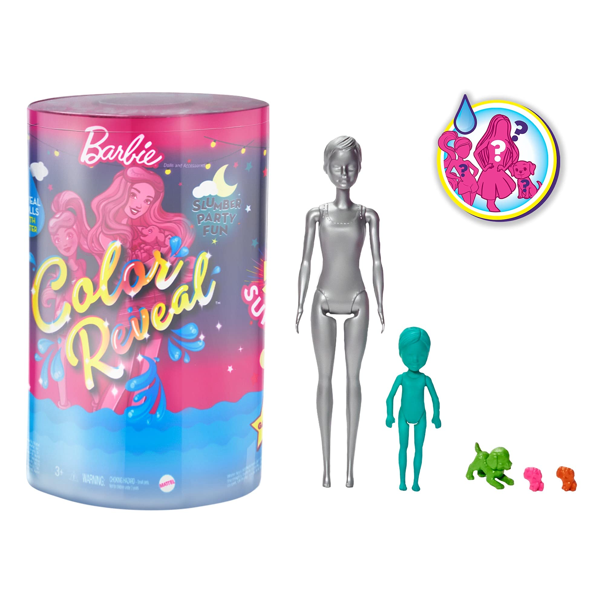 

Barbie Color Reveal Кукла-сюрприз и набор аксессуаров Водная магия цвета для вечеринки [Возраст 6 лет и старше] GRK14