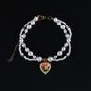 Faux Pearl Pet Collar for Dogs Cats Double-layer Beaded Necklace with Enamel Pendant for Pet Dress-up Jewelry Accessories