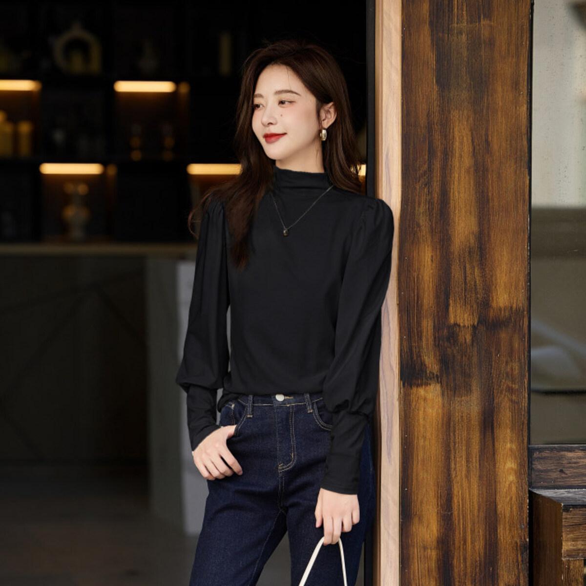 

Тонкая бархатная рубашка с полувысоким воротом, базовая рубашка для осени и зимы, повседневная универсальная футболка с длинными рукавами, внутри 2XL