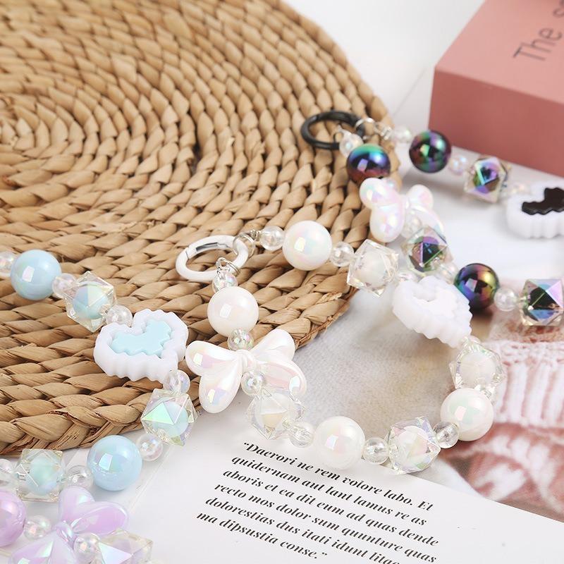 Candy Color Butterfly Beaded Phone Lanyard, Keychain & Heart Pendant with Building Blocks