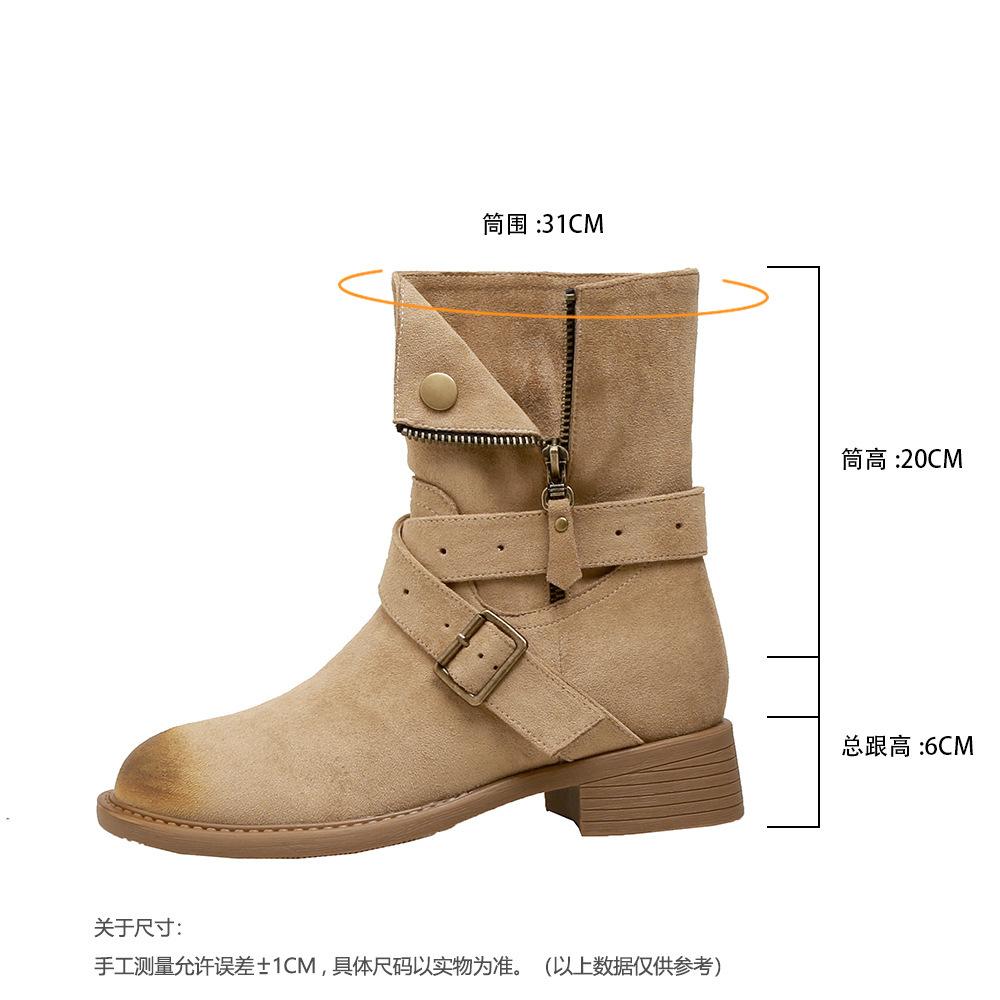 Retro polished Martin boots women's new autumn and winter thick heel non-slip suede British wind medium motorcycle boots short boots