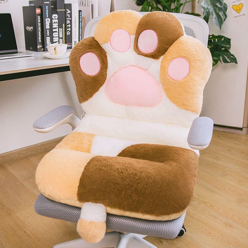 Cozy Plush Cartoon Cat Paw Office Lumbar Cushion For Home And Work Comfort