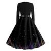 Women's Casual Fashion Round Neck Long Sleeve Christmas Printed Party Vintage Long Dresses