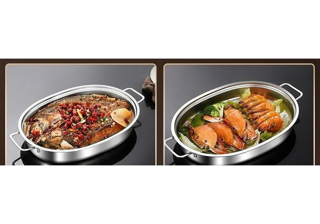 Extra Thick Food Grade Stainless Steel Fish Pan for Grilling, Steaming, and Baking