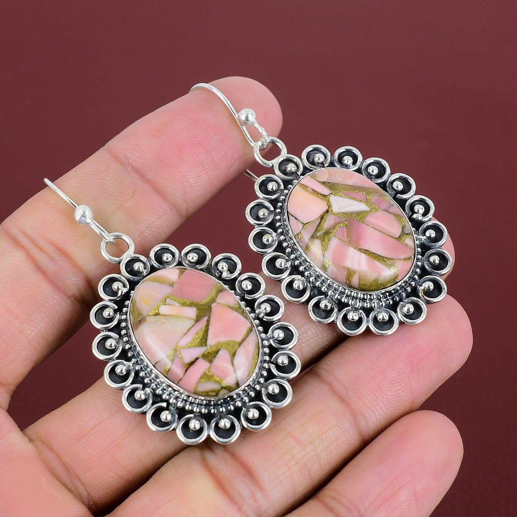 Copper Pink Opal Earring Natural Gemstone Earring 925 Sterling Silver Earrings Beautiful Dangle Earrings Handmade Boho Jewelry Gifts For Her