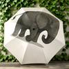 Retro Round Gray Elephant Drawing Gray Patterned Folding Umbrella