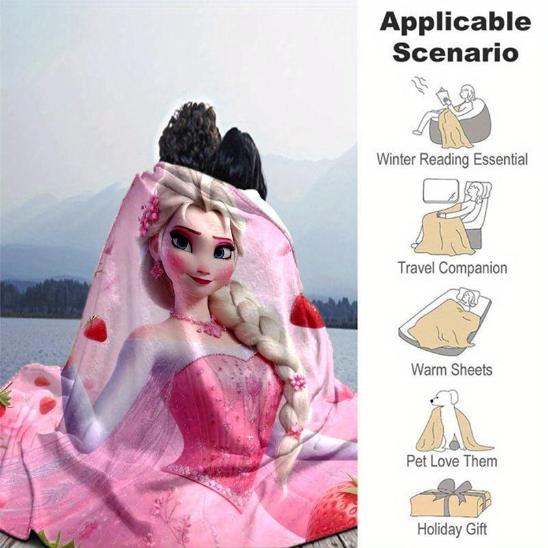 1pc, Elsa Frozen Princess Pink Floral Throw Blanket Home Decor, Couch Cover, Outdoor Blanket, Gift for Friends, Throw, Suitable for Bedroom,