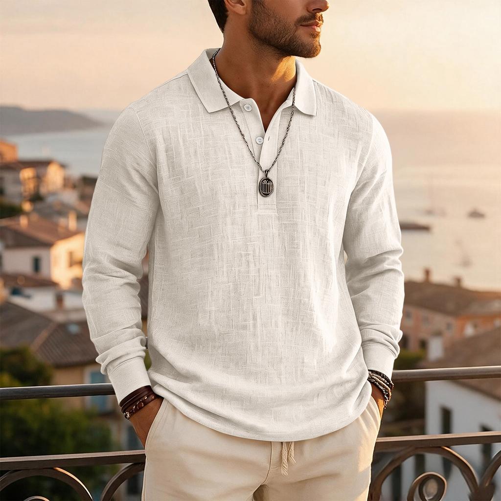 Men's Casual Long Sleeve Shirt in Slub Cotton Linen for Fall