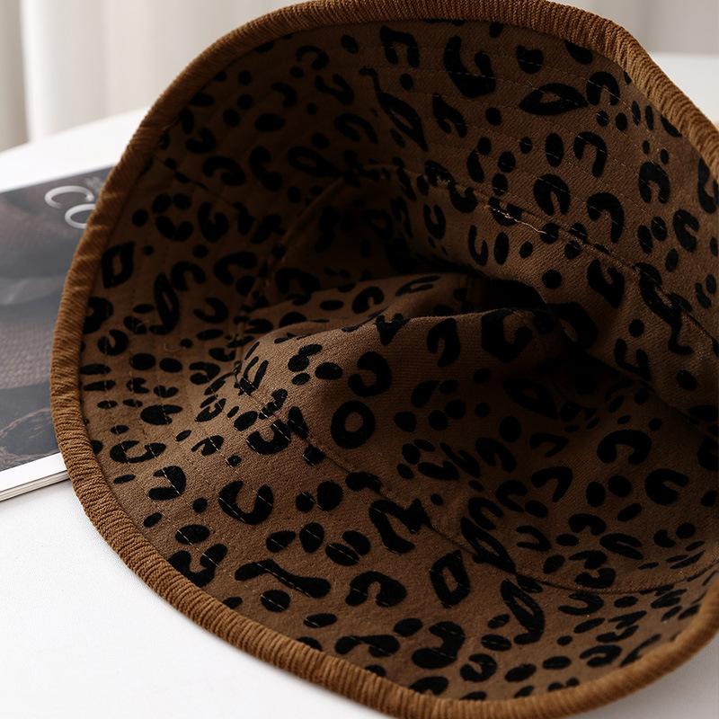 Korean fashion temperament double-sided can wear leopard print bucket hat women's new retro high-end feeling foreign style washbasin hat
