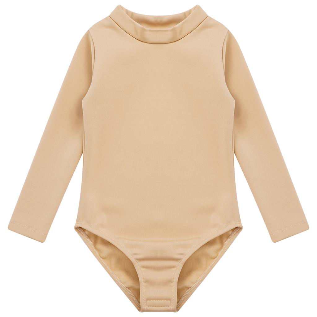 Kids Girls Gymnastics Leotards Long Sleeves Nude Undergarment Leotard for Girls Ballet Dance Wear