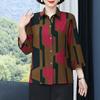 Vintage Broken Printed Blouse Spring Summer 3/4 Sleeve Turn-down Collar Commute Single-breasted Shirt