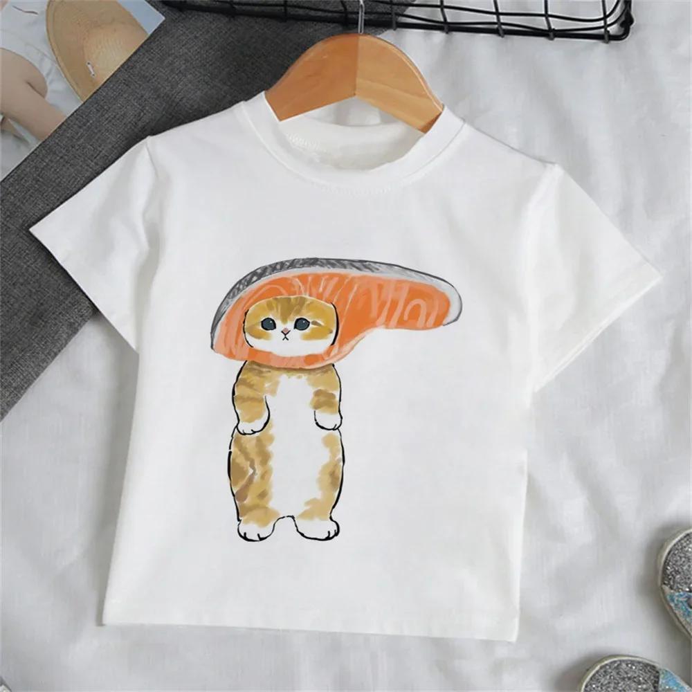 Children Clothes Girl Cartoon Cat TShirt for Girls Short Sleeve Baby Summer Clothes Fashion Round Neck Tops Childrens Clothing