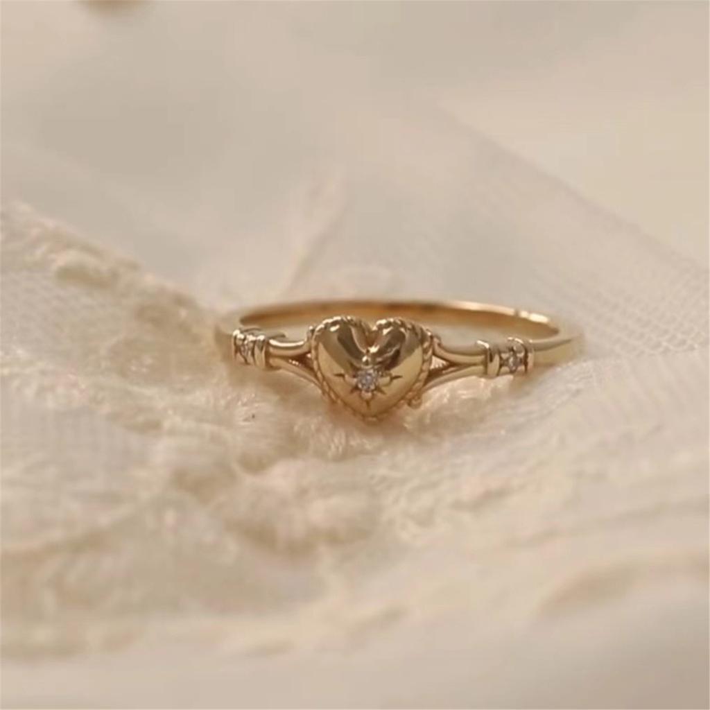 Elegant Heart Shaped Gold Plated Ring For Women Durable Alloy Finger Rings Jewelry Gift Alternative Sizes 5 To 11