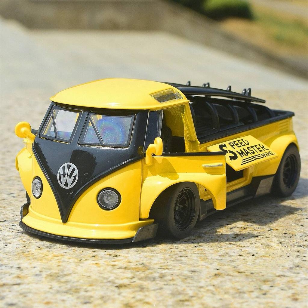 DDM Volkswagen T1 Transporter Bus Modified Simulation Diecast & Toy Vehicles Sounds & Light Pull Back Car 1:32 Alloy Model