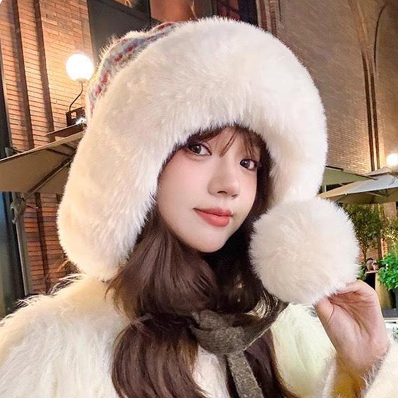 New Autumn And Winter Fluffy Earmuffs Warm Wool Hat For Women With Large Head Circumference Cold-Proof All-Match Knitted Hat