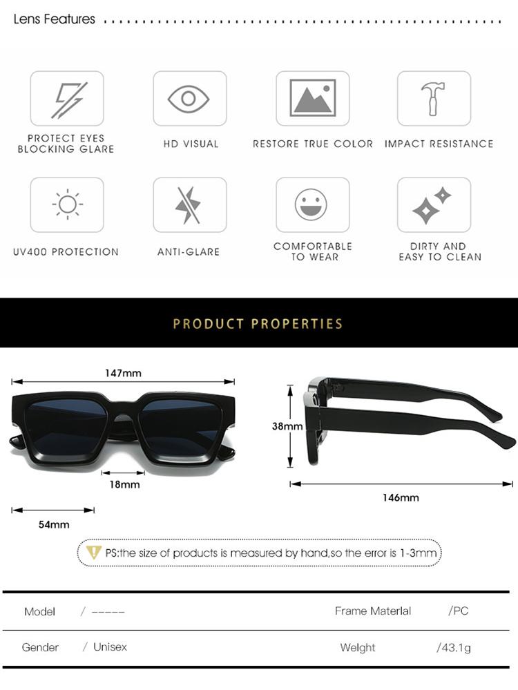 Unisex Plastic Fashion Square Frame Sunglasses For Street Pography And Beach Trips Driving Accessories