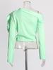 Elegant French Waist-Cinched Floral One-Shoulder Long-Sleeve Top for Spring 2026