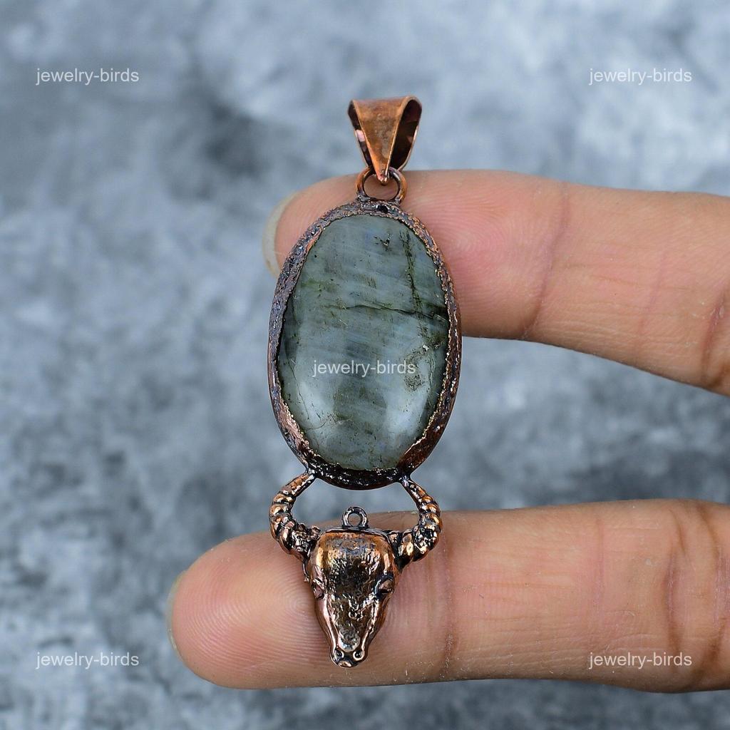 Oval Labradorite Gemstone Copper Mother Gift Electroformed New Trendy Pendant VP-22