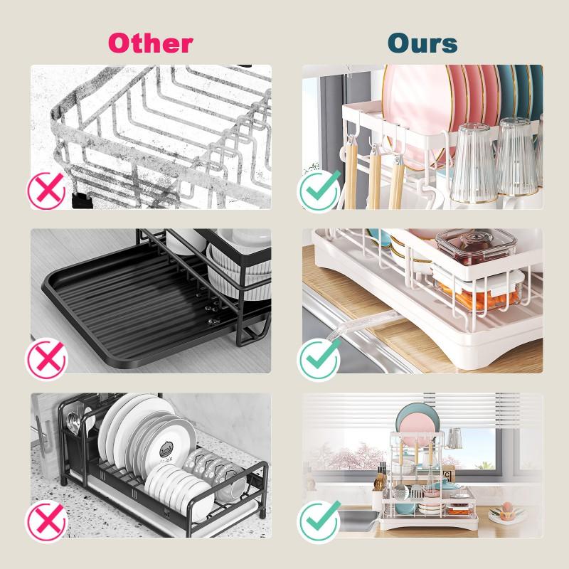 Stainless Steel Dish Drying Rack Kitchen Sink Countertop Modern Minimalist Utensil Organizer With Drainage Tray