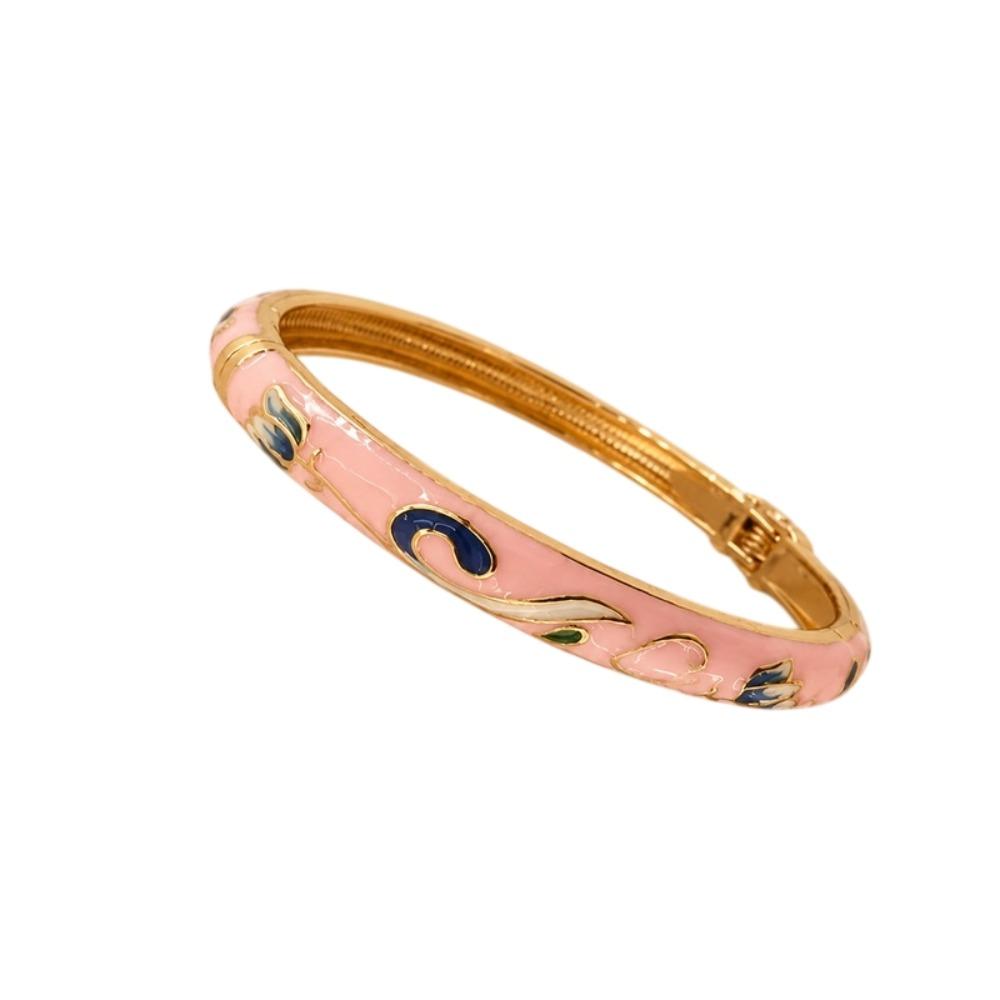 Enamel Vintage Cloisonne Bangle Colorful Women's Hand Bracelet Bohemian Tulip Flower Bangle Girls