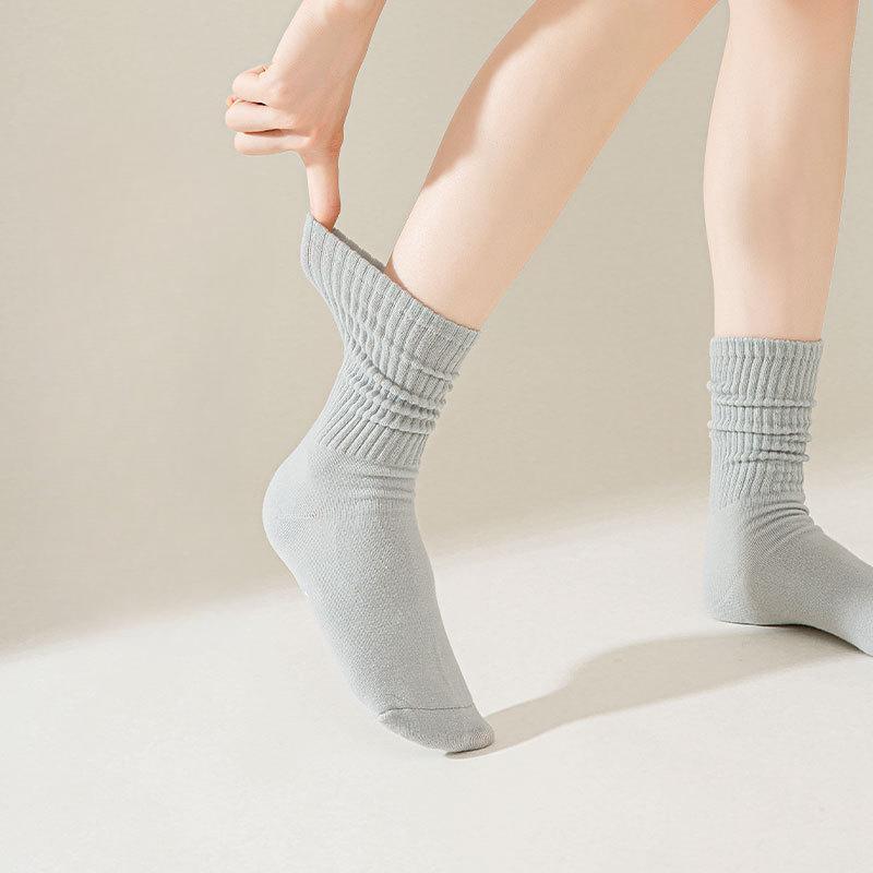 Women's Autumn and Winter Mid-calf Socks, Solid Cotton Socks, Knitted Long Socks, Pile Socks, Versatile Long Calf Socks for Women