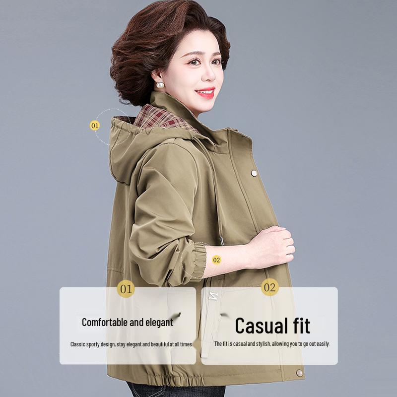 Mom's Casual Fashion Hooded Jacket - Stylish Short Trench for Middle-Aged and Elderly Women