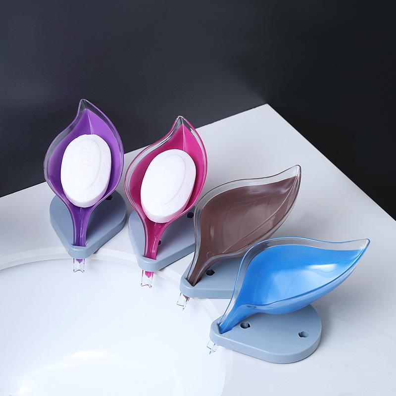 Bathroom Soap Holder Leaf Shape Soap Dish Suction Cup Sponge Rack Portable Soap Drain Box Kitchen Bathroom Accessories