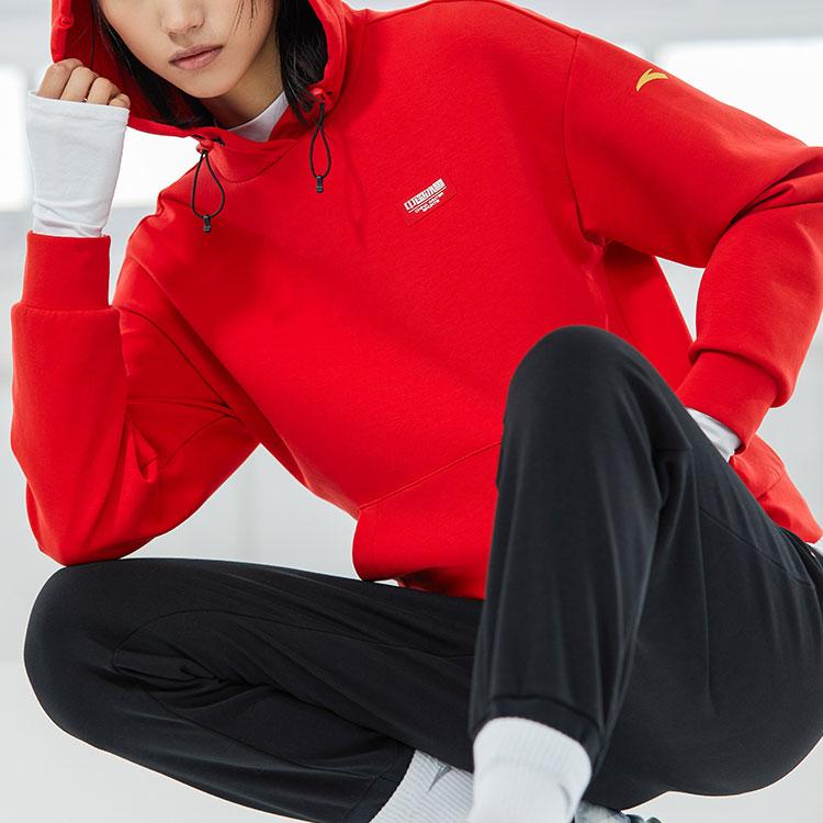 Anta Training Series New Year Edition China Ice And Snow Logo Hooded Sweatshirt Women sweatshirt Classic-Red 162217755-2