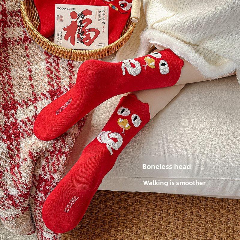 Socks Lady Big Red Socks Socks Spring Festival Red Socks Foot Cotton Socks Lady Tube Cartoon Cute