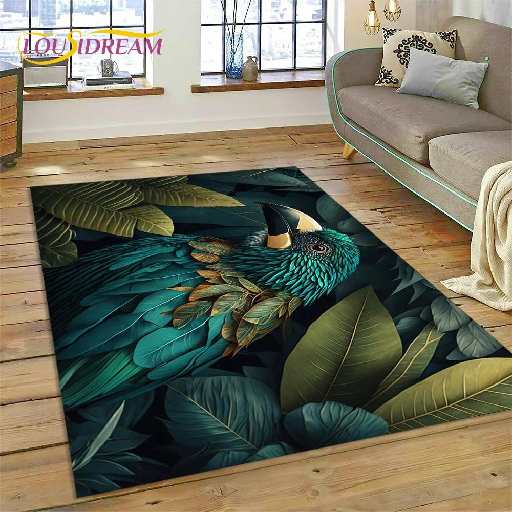 Niedlicher Teppich mit Traumvögeln, Papagei, Pfau, Cartoon-Motiv, für Schlafzimmer, Wohnzimmer, Zuhause, Sofa-Dekoration, Kinderspiel, große Deko-Bodenmatte