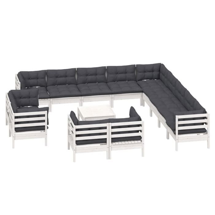 VidaXL Solid Pine Wood Garden Lounge Set 14 Pcs with Cushions Patio Furniture Outdoor Furniture Garden Furniture 3096966