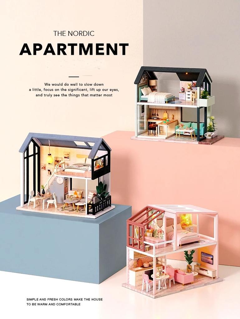 3D Wooden Mini Doll House Assembly Building With Furniture Kit Small DollHouses Kit Decoration For Children's Toys Birthday Gift