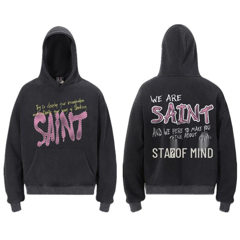 Unisex VTG High Street Saint Portrait Pattern Hoodie Sweatshirt