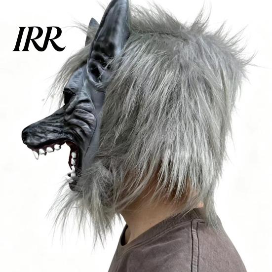 Halloween Mask for Adults Werewolf Full Head Mask, Latex Wolf Cosplay Headgear with Realistic Hair Fur, Party Haunted House Prop, Adjustable