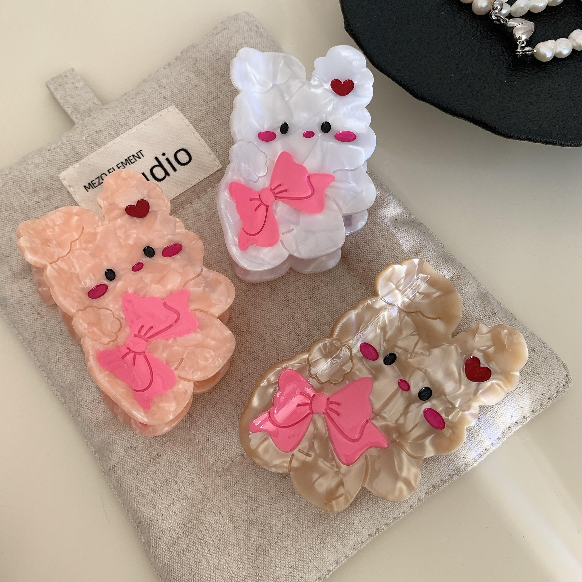 

YHJ Acetate Hair Claw Clip - Cute Bow & Rabbit Design for Women рожевий
