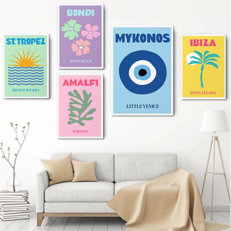 

Миконос Ибица Майами Бонди Капри настенное искусство красочная картина на холсте плакаты на скандинавскую тему и принты настенные панно для декора гостиной
