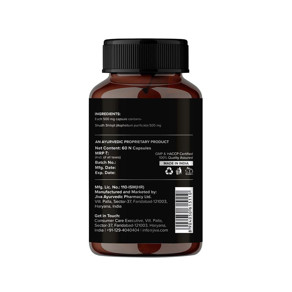 Jiva Pure Shilajit Capsules 60 Count Pack of 1 | Himalayan Shilajit for Stamina, Strength & Energy Boost