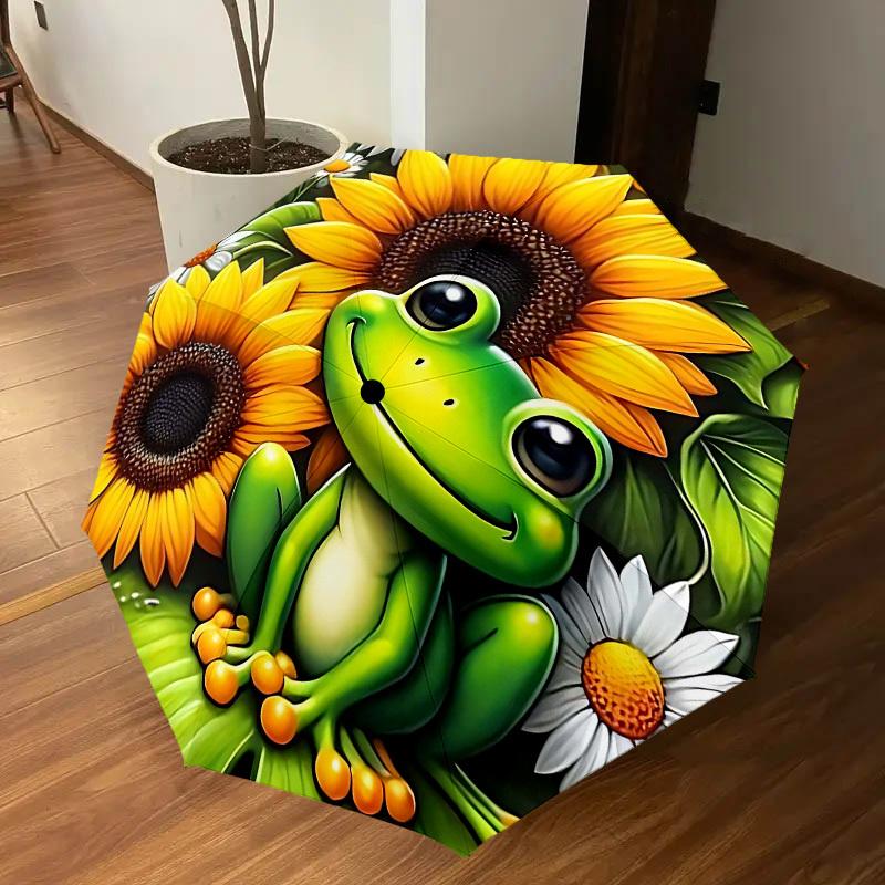 1PC frog sunflower Umbrella-8-Rib Reinforced Portable Folding Travel Suitable for All Seasons Outdoor Daily Use-H0354