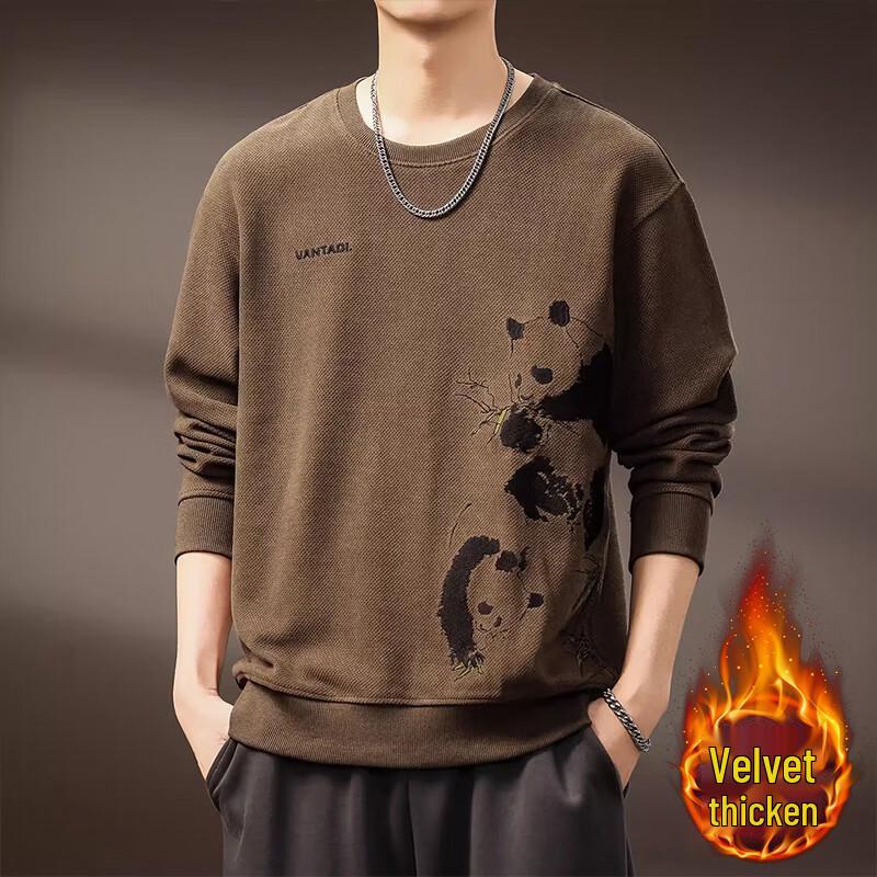 Men's American Retro Panda Print Long Sleeve Crewneck Sweatshirt