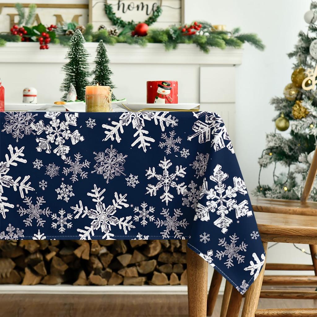 Christmas Snowflake Rectangle Waterproof Tablecloth Table Decor Reusable Winter Kitchen Dining Tablecloth Christmas Decorations