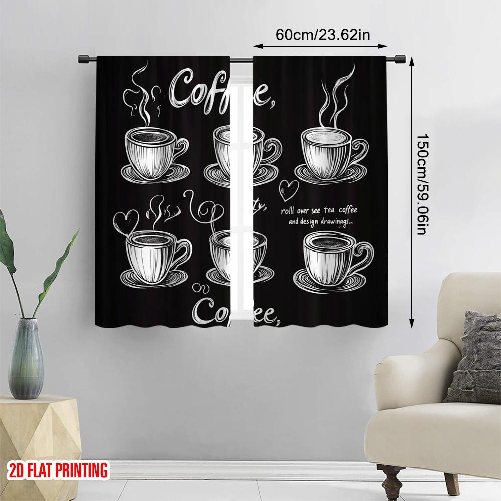 2pcs,2D Plane Printing Print Curtains Chalk Coffee Cups Versatile Polyester Fabric (without Rod) Decorations For Home Ldeal for